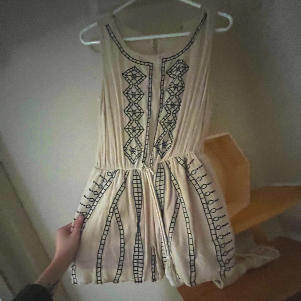 Patterned Short Romper with Front Tie